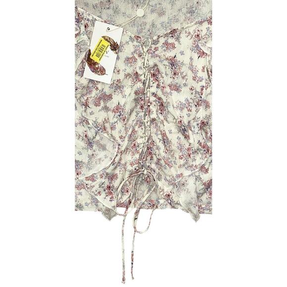 NWT Chelsea & Violet Floral Woven Lace-Up Ruffle Blouse Top Women's Large - Picture 3 of 8